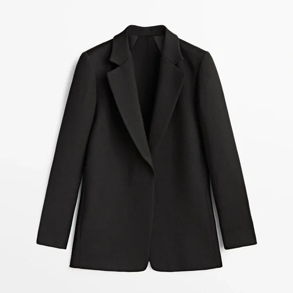 NWT. Massimo Dutti Black 100% Wool Micro-Textured Open Blazer. Size 2, 4. - Picture 6 of 15